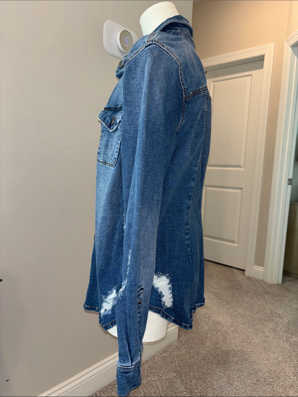 Distressed Blue Denim Button-Up Jacket - Picture 3 of 4